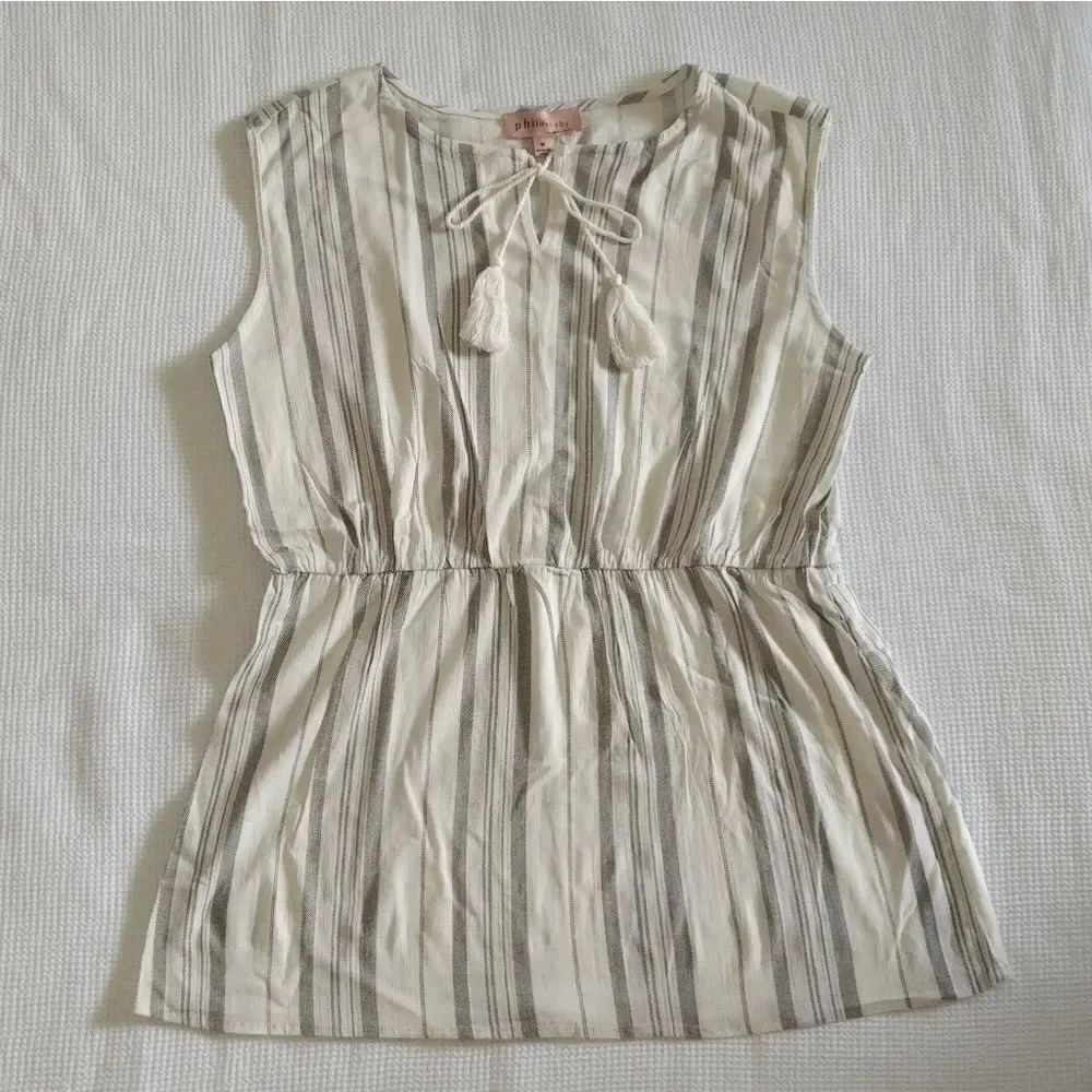Philosophy🧐 Multi Width Grey Stripes Blouse